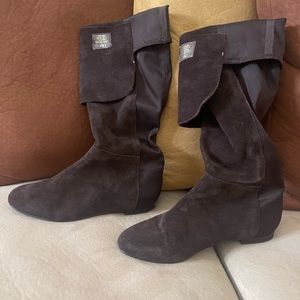 Steve Madden Zesty Knee High Boots Womens 8 Dark Brown Suede Leather Pull On